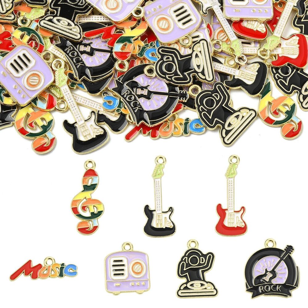 1233 70Pcs 7 Styles Music Themed Charms Collection Enamel Musical